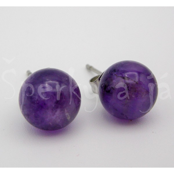 Náušnice ametyst kulaté 8 mm | SPERKYAJA.CZ