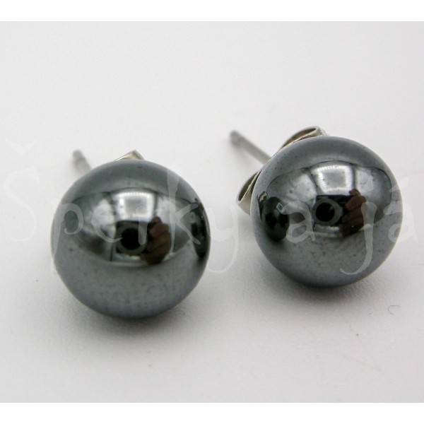 Náušnice hematit kulaté 8 mm Náušnice