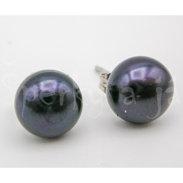 Náušnice perla černá kulaté 8 mm Náušnice