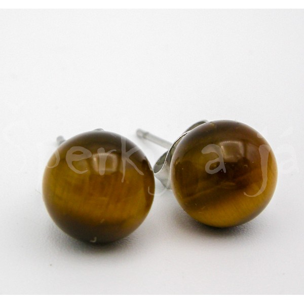Náušnice tygří oko kulaté 8 mm Náušnice