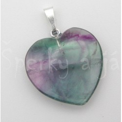 Postříbřený přívěšek fluorit duhový srdíčko na lanku
