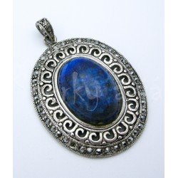 Postříbřený přívěsek lapis lazuli a markazity ovál velký Přívěsky
