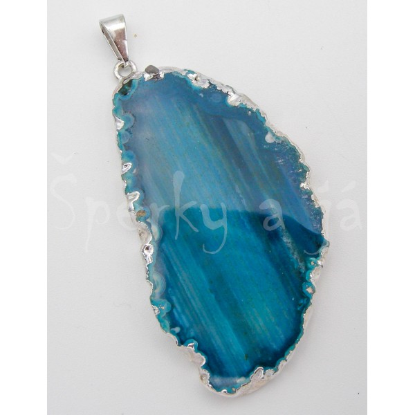 Přívěšek achátový plátek modrý  na lanku Náhrdelníky, řetízky