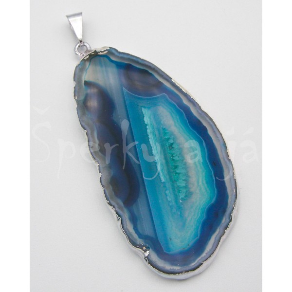 Přívěšek achátový plátek modrý  na lanku Náhrdelníky, řetízky