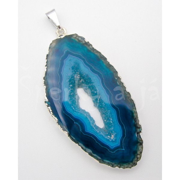 Přívěšek achátový plátek modrý  na lanku Náhrdelníky, řetízky