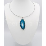 Přívěšek achátový plátek modrý  na lanku Náhrdelníky, řetízky