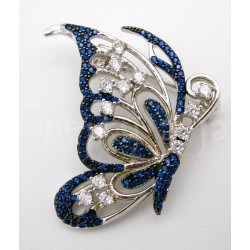 Stříbrná brož modrý zirkon motýl