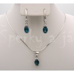 Stříbrná souprava náušnice přívěšek London topaz a zirkony ovál Soupravy šperků