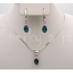 Stříbrná souprava náušnice přívěšek London topaz a zirkony ovál