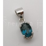 Stříbrná souprava náušnice přívěšek London topaz a zirkony ovál Soupravy šperků