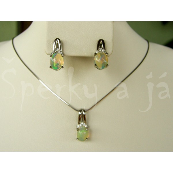 Stříbrná souprava náušnice přívěšek opál  Soupravy šperků