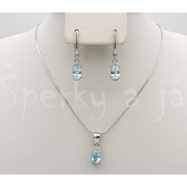 Stříbrná souprava náušnice přívěsek topaz a zirkony ovál Soupravy šperků Stříbrná souprava náušnice přívěsek topaz a zirkony ovál Soupravy šperků