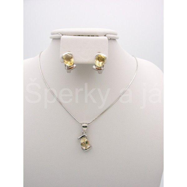 Stříbrná souprava přívěšek náušnice citrín vlnka | SPERKYAJA.CZ