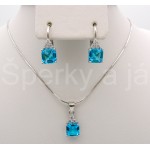 Stříbrná souprava přívěšek náušnice zirkon modrý čtverec | SPERKYAJA.CZ