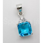Stříbrná souprava přívěšek náušnice zirkon modrý čtverec | SPERKYAJA.CZ
