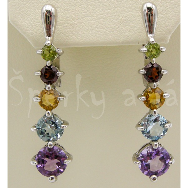 Stříbrné náušnice  ametyst topaz citrín granát olivín vodopád Náušnice