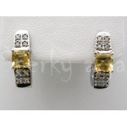 Stříbrné náušnice citrín a zirkony obdélník