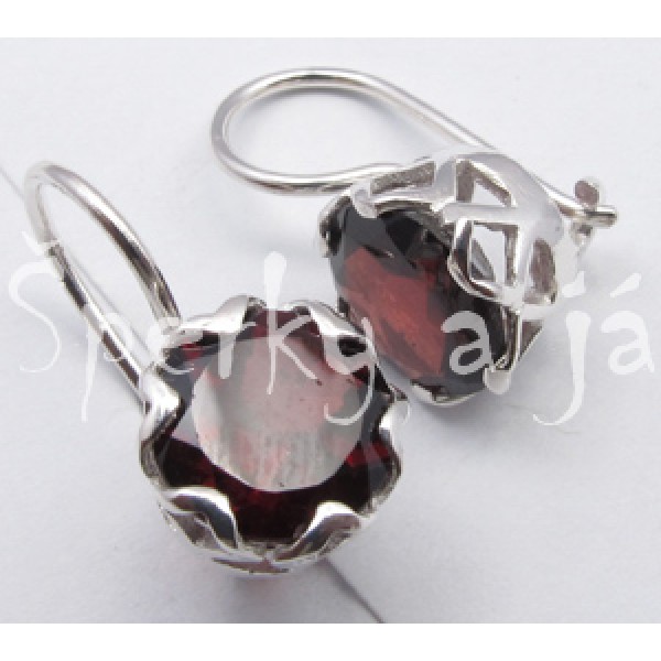 Stříbrné náušnice granát kulaté | SPERKYAJA.CZ