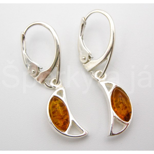 Stříbrné náušnice  jantar měsíc Náušnice