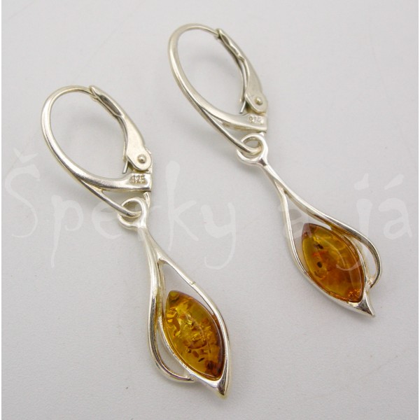 Stříbrné náušnice jantar slza Náušnice