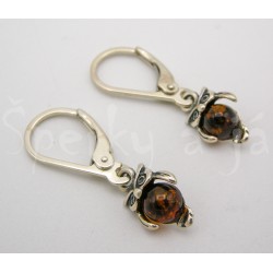 Stříbrné náušnice jantar sova Náušnice