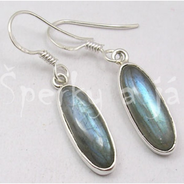 Stříbrné náušnice labradorit ovál dlouhý Náušnice