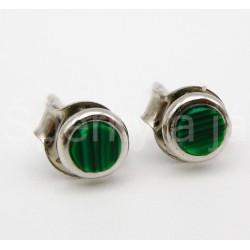 Stříbrné náušnice malachit kulaté Náušnice