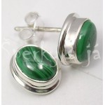 Stříbrné náušnice malachit ovál Náušnice