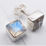 Stříbrné náušnice měsíční kámen čtverec Náušnice