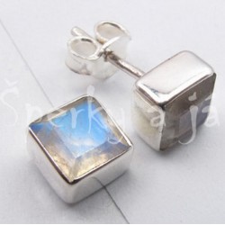 Stříbrné náušnice měsíční kámen čtverec Náušnice