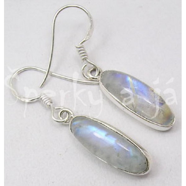Stříbrné náušnice měsíční kámen ovál dlouhý Náušnice