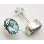 Stříbrné náušnice modrý topaz ovál Náušnice