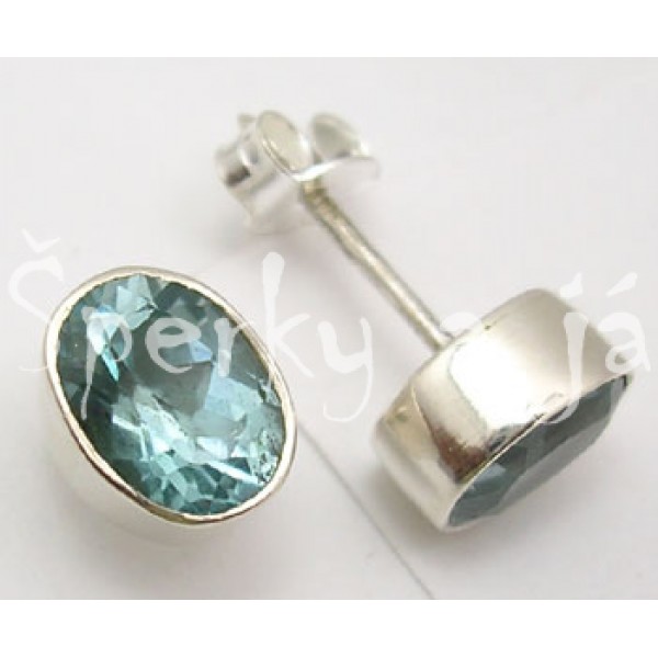 Stříbrné náušnice modrý topaz ovál Náušnice
