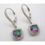 Stříbrné náušnice mystický topaz a zirkony čtverec Náušnice