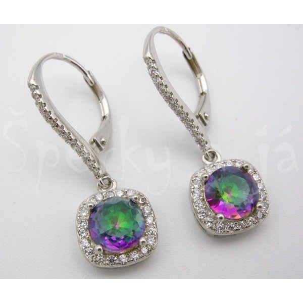 Stříbrné náušnice mystický topaz a zirkony čtverec Náušnice