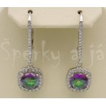 Stříbrné náušnice mystický topaz a zirkony čtverec Náušnice