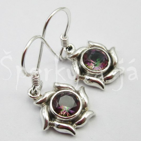 Stříbrné  náušnice mystický topaz kulaté Náušnice