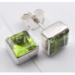 Stříbrné náušnice olivín čtverec Náušnice