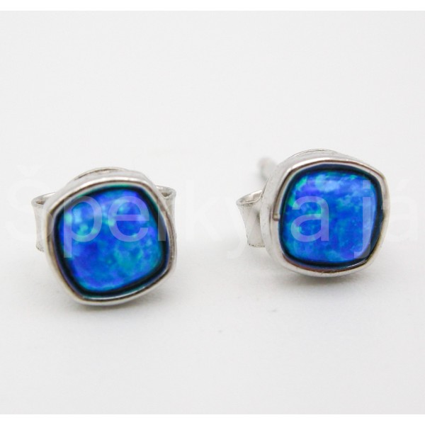 Stříbrné náušnice opál čtverec Náušnice