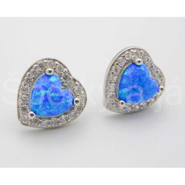 Stříbrné náušnice opál srdce Náušnice