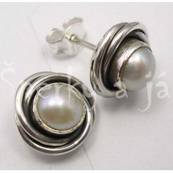 Stříbrné náušnice perla uzel Náušnice