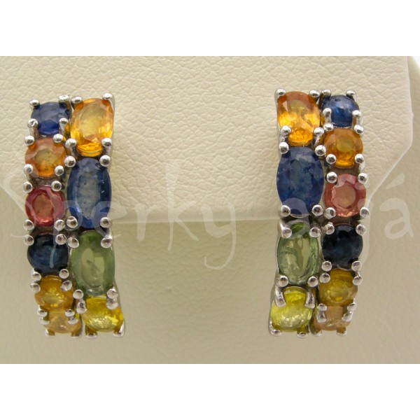 Stříbrné náušnice safíry multicolor Náušnice