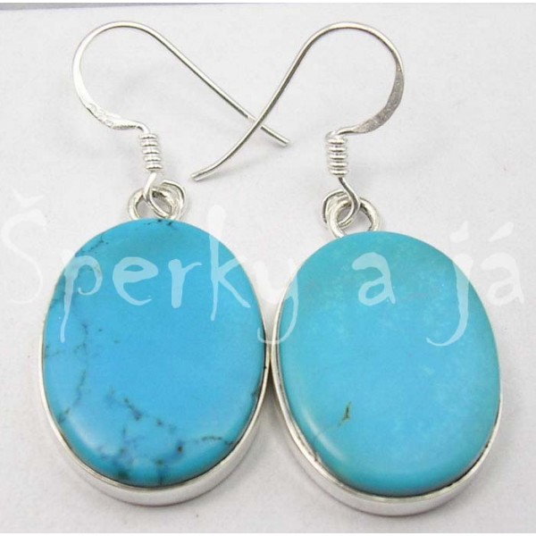 Stříbrné náušnice tyrkys ovál velký Náušnice