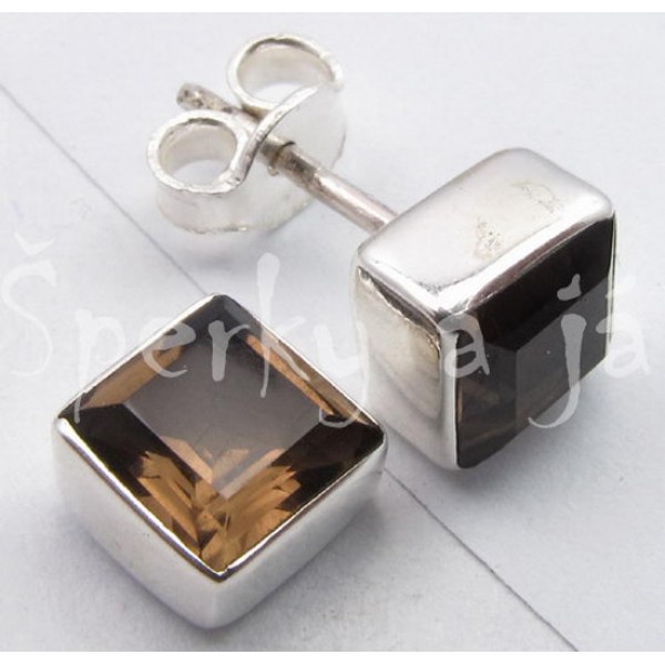 Stříbrné náušnice záhněda čtverec  Náušnice