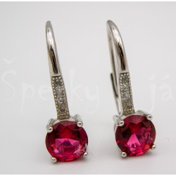 Stříbrné náušnice zirkon rubín kulaté