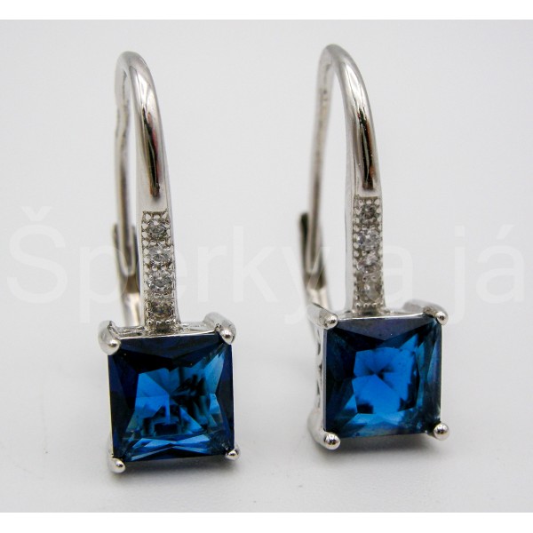 Stříbrné náušnice zirkon safír modrý čtverec Náušnice