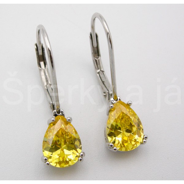 Stříbrné náušnice zirkon žlutý kapka Náušnice