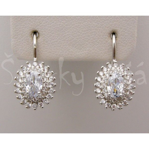 Stříbrné náušnice zirkony ovál Náušnice