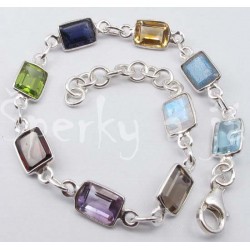 Stříbrný náramek měsíční kámen, topaz, olivín, citrín, iolit, záhněda, labradorit, ametyst, granát II.jakost