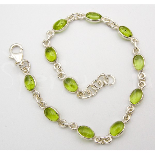Stříbrný náramek olivín ovál Náramky